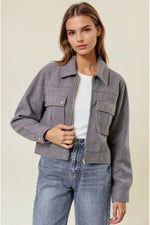 Load image into Gallery viewer, Charcoal collard cropped jacket
