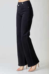 Black high rise wide straight denim