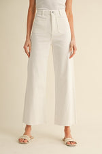 Load image into Gallery viewer, White high waist wide leg jeans
