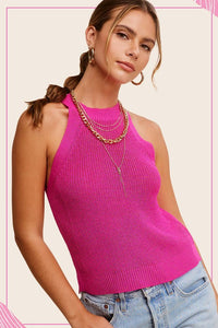 Magenta Halter Knit Tank