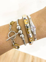 Load image into Gallery viewer, Gold CZ Mixed Metal Icon Tile Bracelet- Waterproof
