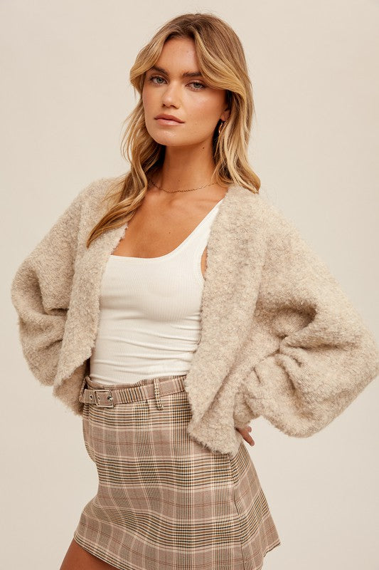 Wheat boucle shrug sweater