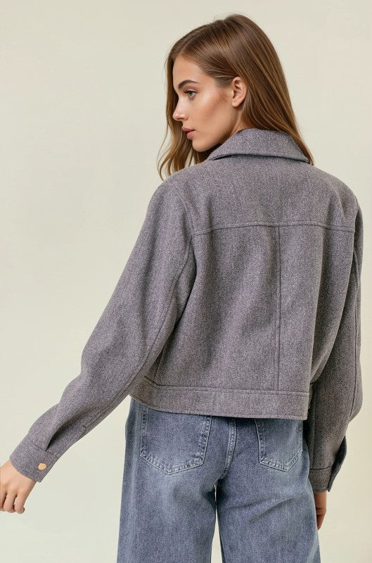 Charcoal collard cropped jacket