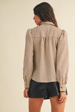 Load image into Gallery viewer, Brown striped blouse
