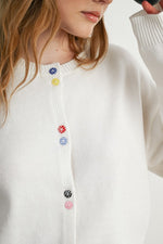 Load image into Gallery viewer, Ivory sweater with colorful gingham buttons
