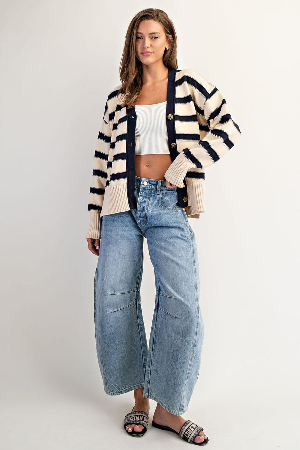 Navy and Cream Striped Cardigan