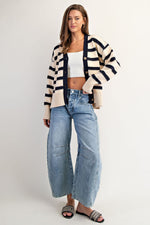 Load image into Gallery viewer, Navy and Cream Striped Cardigan
