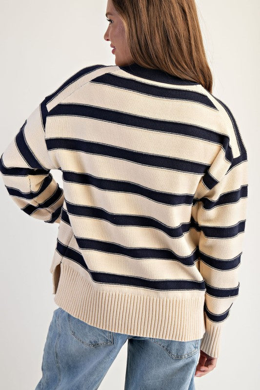 Navy and Cream Striped Cardigan