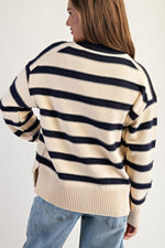 Load image into Gallery viewer, Navy and Cream Striped Cardigan
