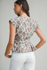 Load image into Gallery viewer, Floral Print Tapestry V Neck Peplum Top
