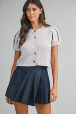 Load image into Gallery viewer, Lavender Knit Puff Sleeve Button Down Cardigan Top
