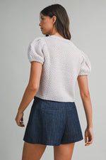 Load image into Gallery viewer, Lavender Knit Puff Sleeve Button Down Cardigan Top
