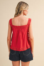 Load image into Gallery viewer, Red lace trim side tie tank top
