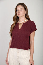 Load image into Gallery viewer, Maroon Split Neck Sleeveless Sweater
