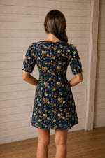 Load image into Gallery viewer, Navy Floral Puff Sleeve Mini Dress
