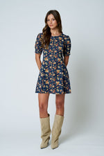 Load image into Gallery viewer, Navy Floral Puff Sleeve Mini Dress
