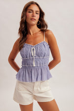 Load image into Gallery viewer, Blue Ruffle Cami Tank

