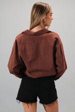 Load image into Gallery viewer, Rust Button Down Draw String Hem Top
