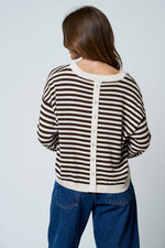Load image into Gallery viewer, Brown Striped Sweater with Back Button Detail
