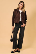 Load image into Gallery viewer, chocolate faux suede jacket
