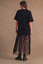 Load image into Gallery viewer, Black T-Shirt Dress with Lace Trim
