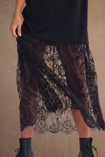Load image into Gallery viewer, Black T-Shirt Dress with Lace Trim
