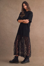 Load image into Gallery viewer, Black T-Shirt Dress with lace
