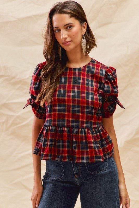 Red Tartan Plaid Top