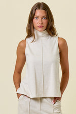 Load image into Gallery viewer, Oatmeal pintuk mock neck tank
