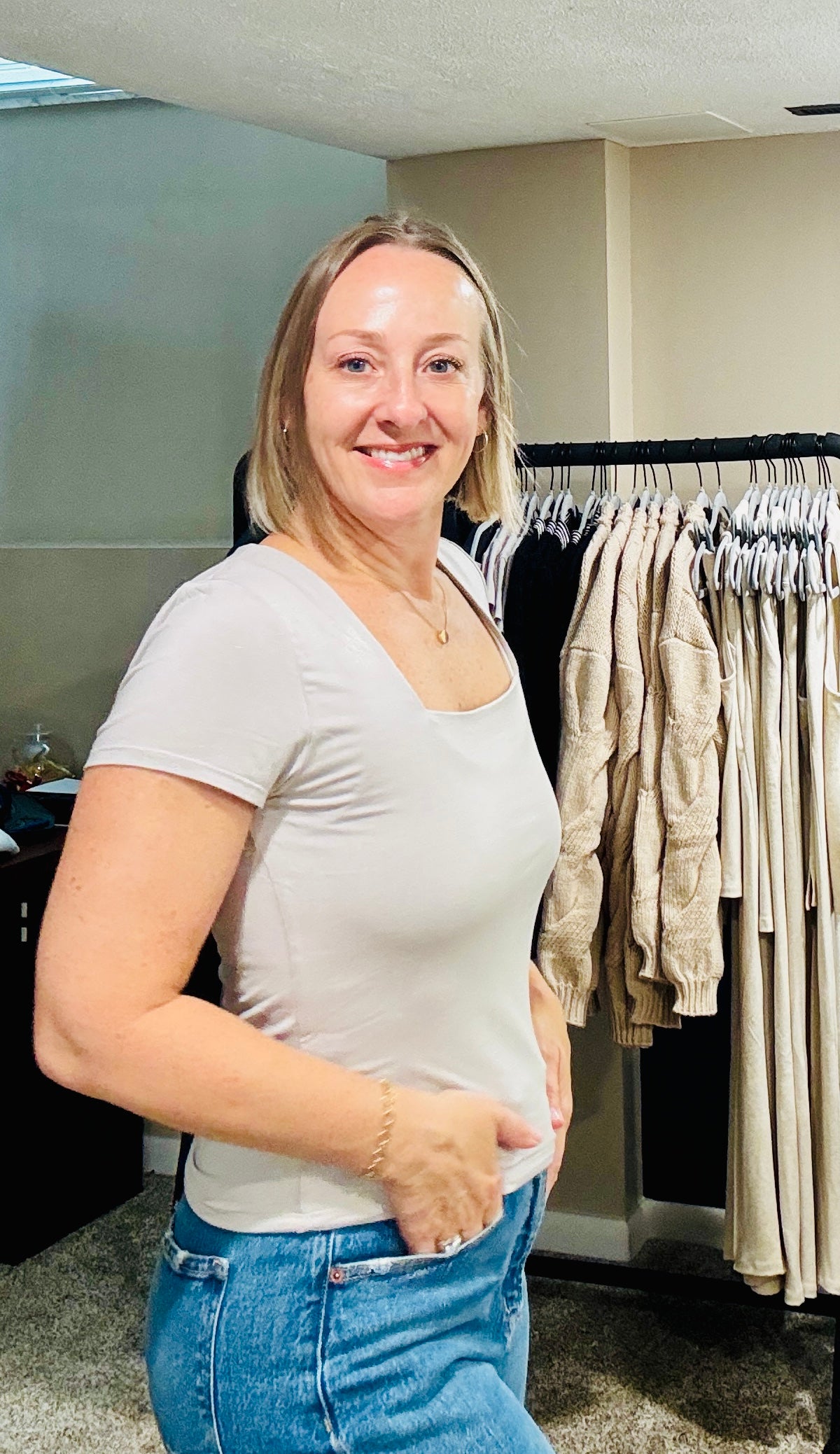 Light Grey Square Neck Top