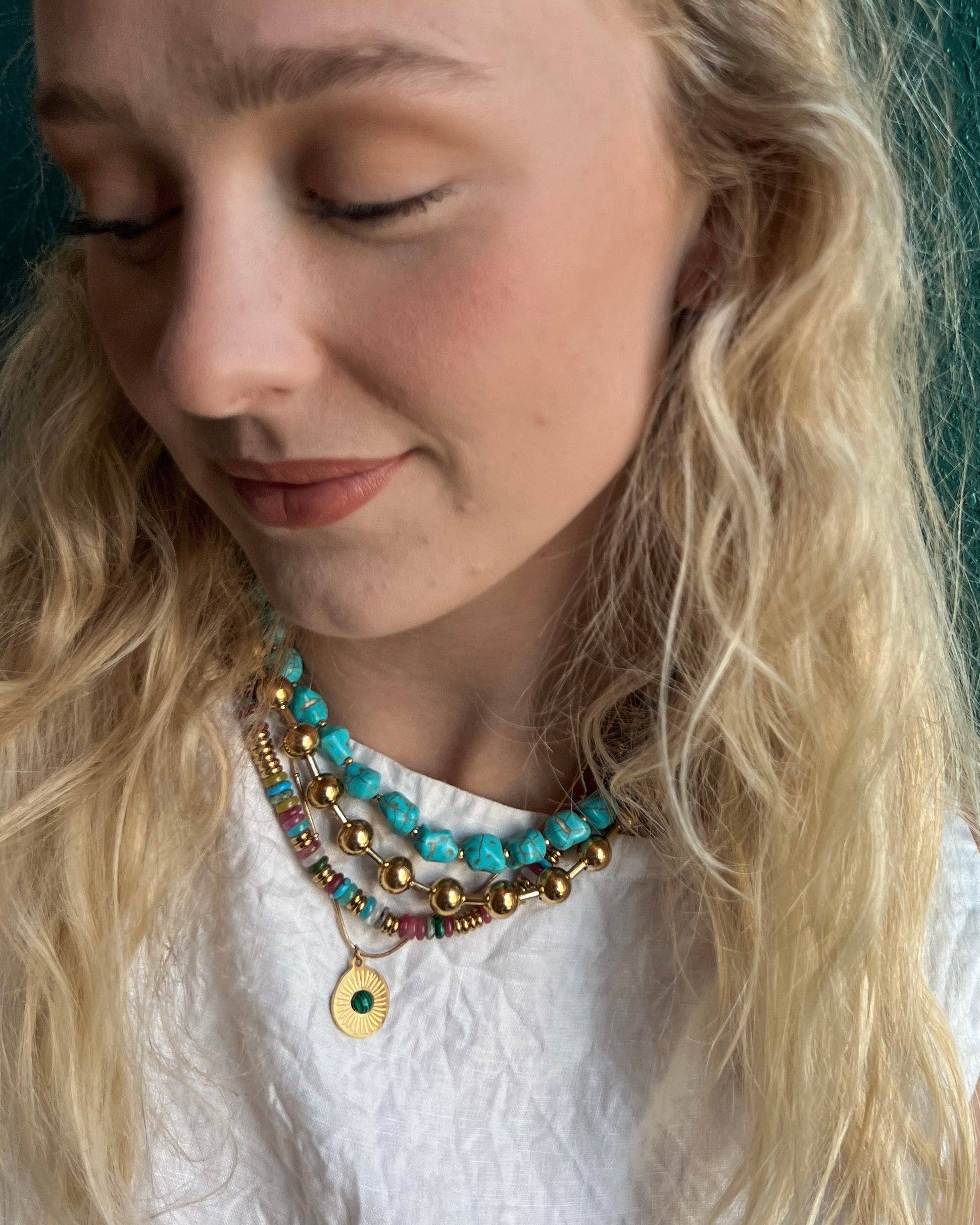 Joan Green Multi Color Beaded Stone Necklace