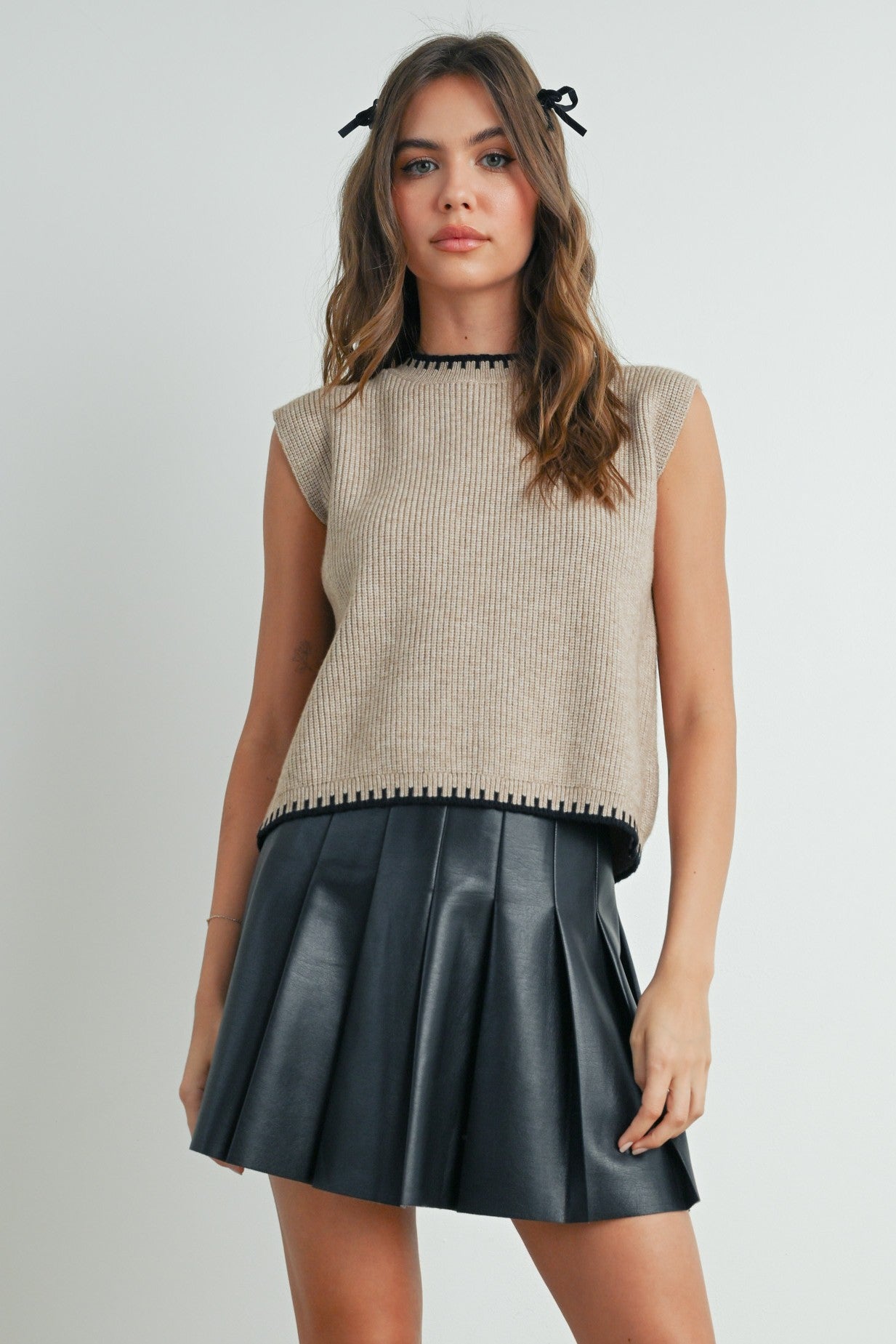 Taupe Sweater Vest with Bow Tie Back