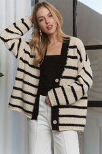 Load image into Gallery viewer, black and white striped cardigan 
