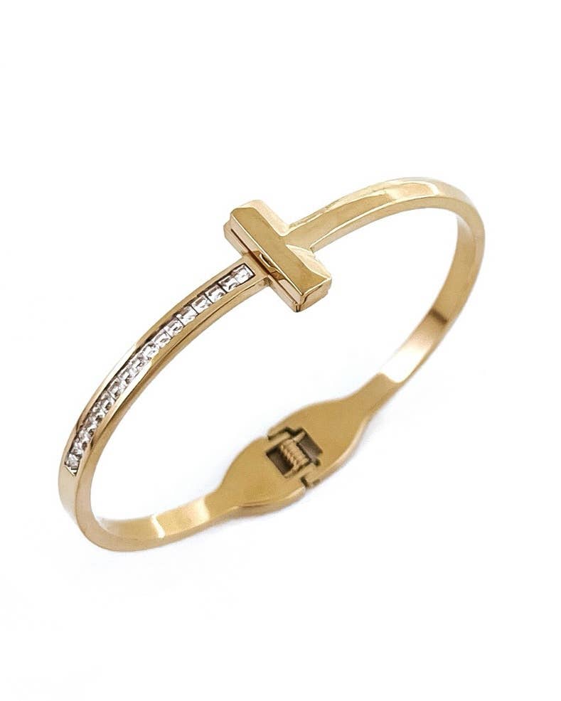 Clyde Gold Cross Bangle Bracelet