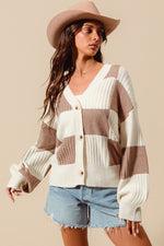 Load image into Gallery viewer, Cream &amp; taupe check cardigan
