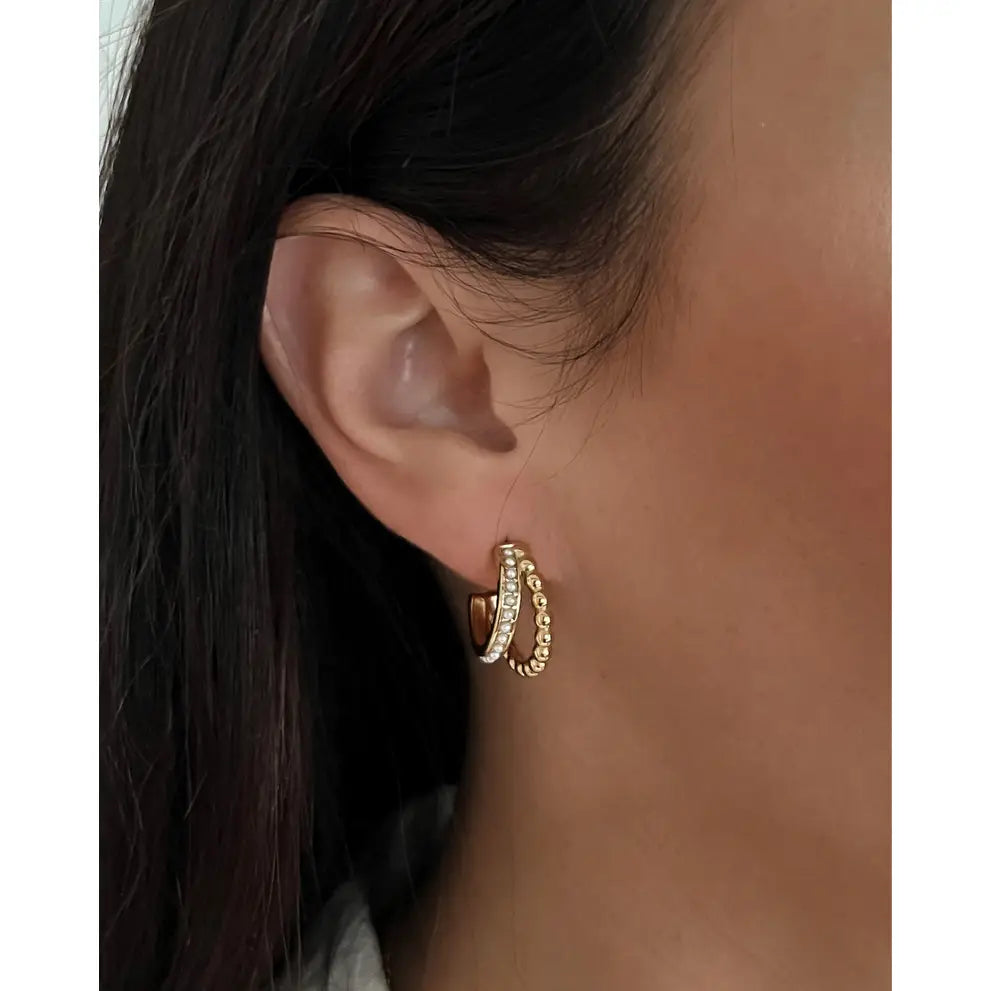 Enzo gold pearl bead hoop earring