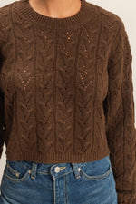 Load image into Gallery viewer, Chocolate cropped cable knit sweater
