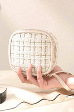 Load image into Gallery viewer, Bone Plaid Tweed Cosmetic Makeup Travel Case
