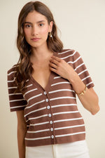 Load image into Gallery viewer, Brown Striped Button Down Top
