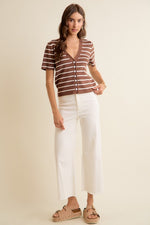 Load image into Gallery viewer, Brown Striped Button Down Top
