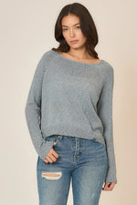 Load image into Gallery viewer, Denim blue melange long sleeve light weight sweater
