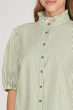 Load image into Gallery viewer, Green Striped Short Sleeve Blouse
