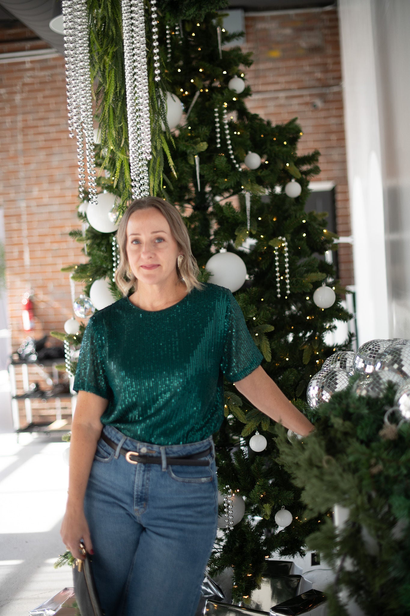Hunter Green Short Sleeve Sequin Top