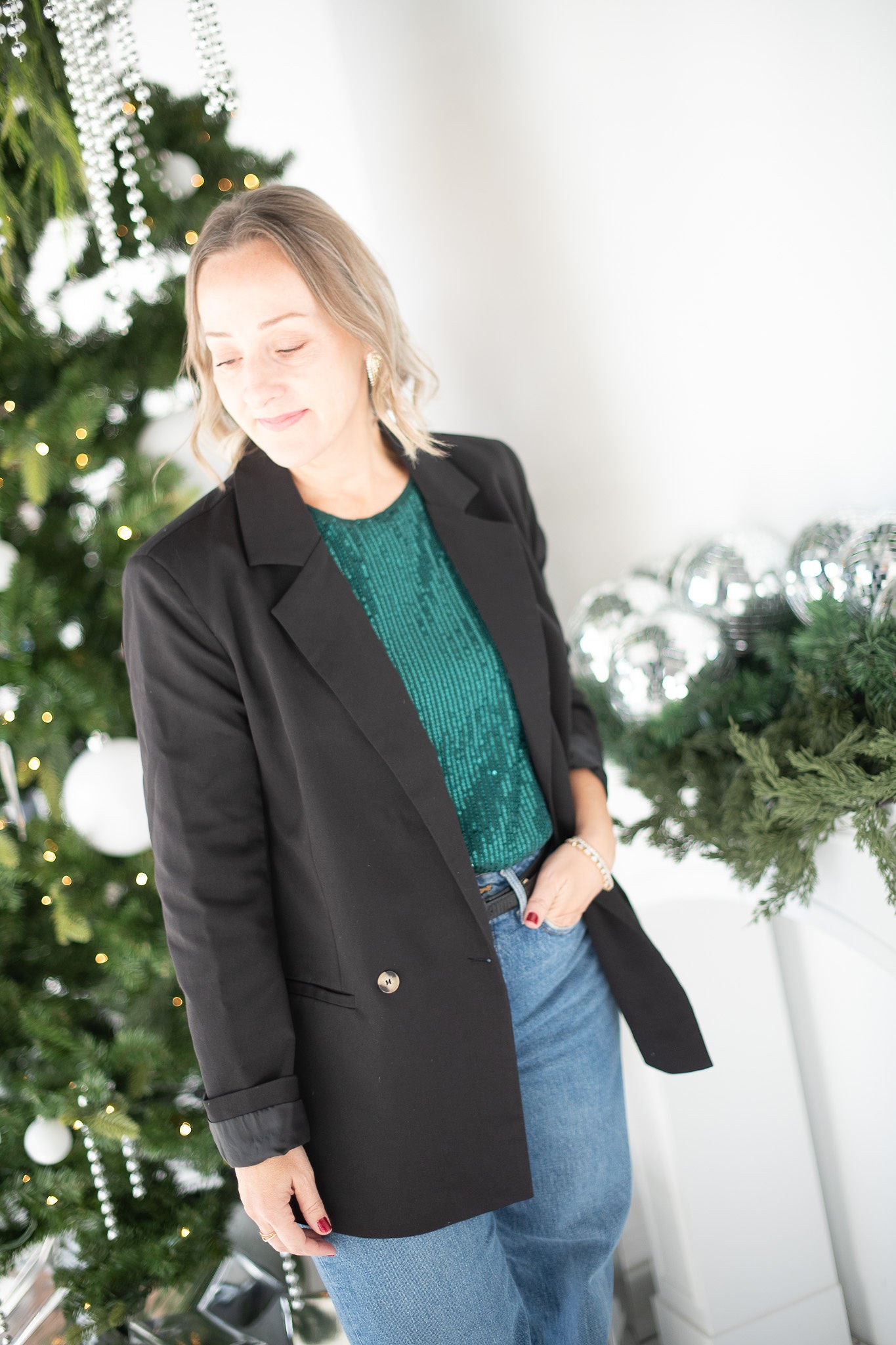 Hunter Green Short Sleeve Sequin Top