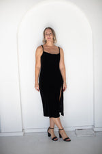 Load image into Gallery viewer, Black Velvet Slip Dress

