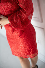 Load image into Gallery viewer, Red Sequin Tie Waist Midi Dress
