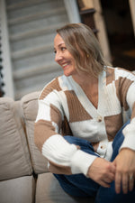 Load image into Gallery viewer, Cream &amp; taupe check cardigan
