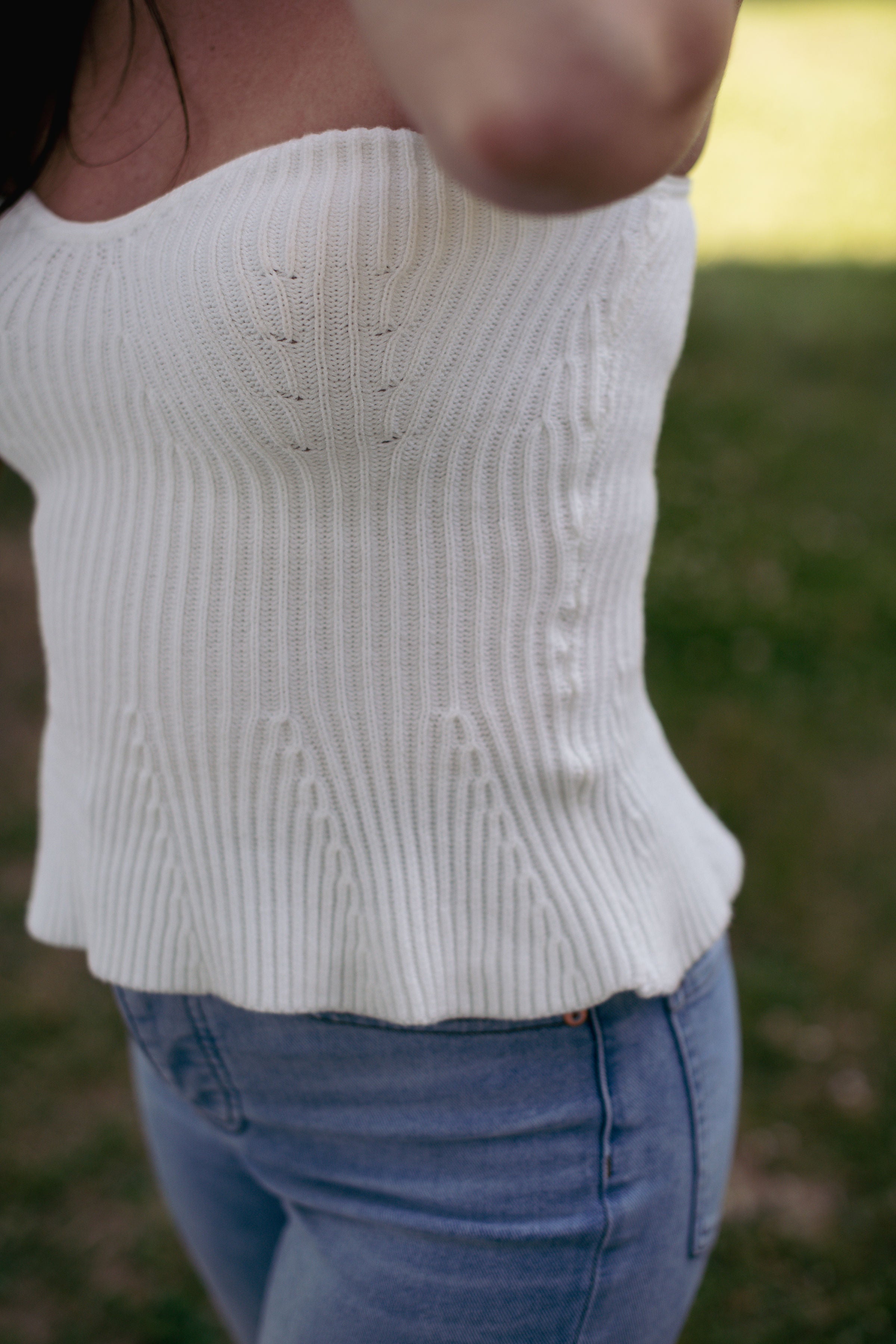 White peplum strapless top