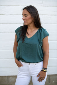 Green balloon sleeve blouse