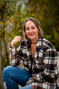 Black, cream and orange plaid flannel